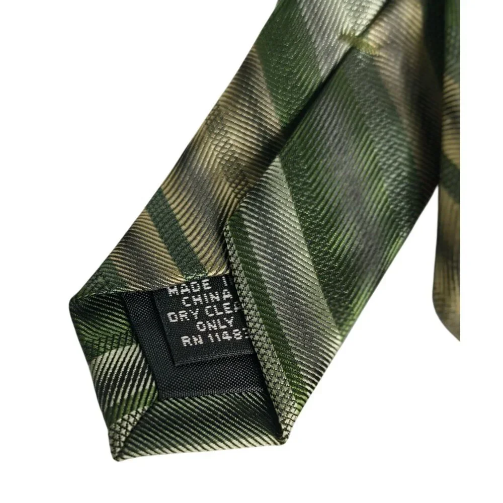 Vtg Nubio Mens Silk Tie Green Gold Striped Fashion Accessory Elegant Lux Formal